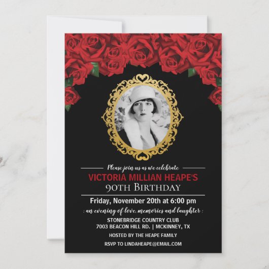 写真の追加 – バラマイルストーン誕生日招待状 招待状 (正面)