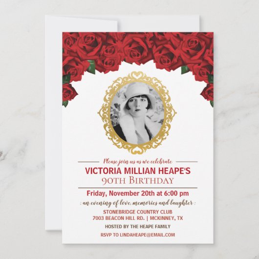 写真の追加 – バラマイルストーン誕生日招待状 招待状 (正面)