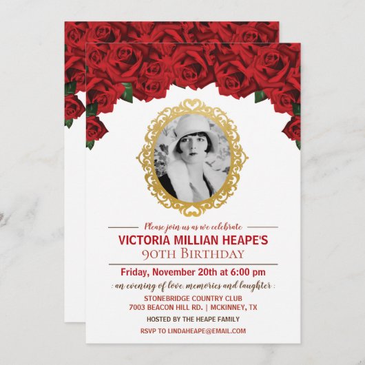 写真の追加 – バラマイルストーン誕生日招待状 招待状 (正面/裏面)