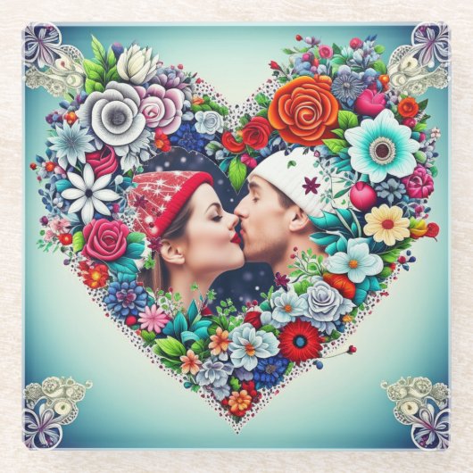 写真の追加 |フローラハートフレーム ガラスコースター (正面)