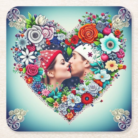 写真の追加 |フローラハートフレーム スクエアペーパーコースター (正面)