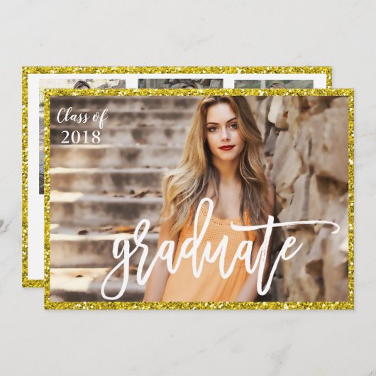 写真の追加 – 卒業グリッター招待状 招待状 (正面/裏面)