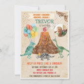 写真の追加 – 恐竜の火山誕生日招待状 招待状 (正面)