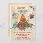 写真の追加 – 恐竜の火山誕生日招待状 招待状 (正面/裏面)