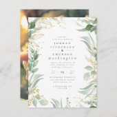 写真の追加|水彩緑と金ゴールド結婚ズ インビテーションポストカード (正面/裏面)