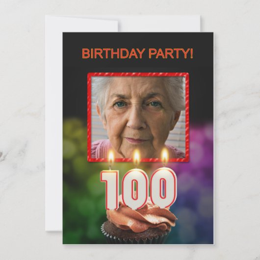 写真の追加， 100th Birthday party招待状 招待状 (正面)