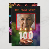 写真の追加， 100th Birthday party招待状 招待状 (正面/裏面)