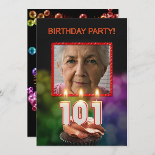 写真の追加， 101番目の誕生日パーティーの招待 招待状 (正面/裏面)