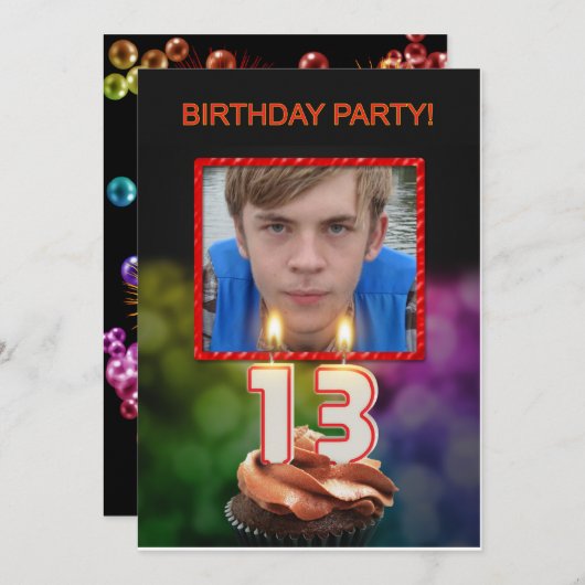 写真の追加, 13th Birthdayパーティーの招待 招待状 (正面/裏面)