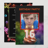 写真の追加， 16th Birthdayパーティーの招待 招待状 (正面/裏面)