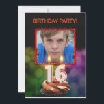 写真の追加， 16th Birthdayパーティーの招待 招待状<br><div class="desc">このパーティの招待状にカスタマイズ写真を追加ユニーク。おもしろい16thバースデーパーティーへの招待とチョコレートのカップケーキに燃えている幸せなろうそくの番号。必ず名前を変更するバックの誕生日の男の子または女の子の名前。私の店の招待状やカードの全範囲を見る。</div>