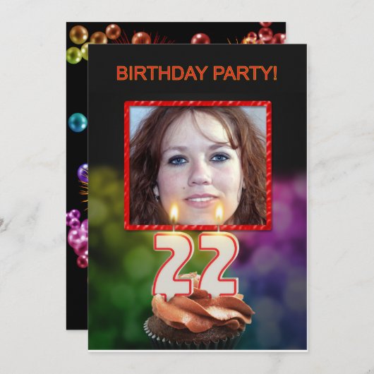 写真の追加, 22番目の誕生日パーティーの招待 招待状 (正面/裏面)