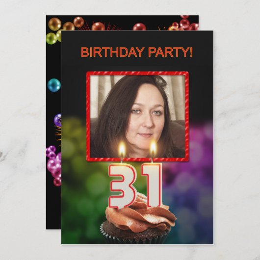 写真の追加， 31番目の誕生日パーティーの招待 招待状 (正面/裏面)