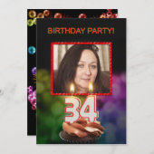 写真の追加， 34th Birthday Party Invitation 招待状 (正面/裏面)