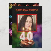 写真の追加， 40歳の誕生日パーティの招待状 招待状 (正面/裏面)