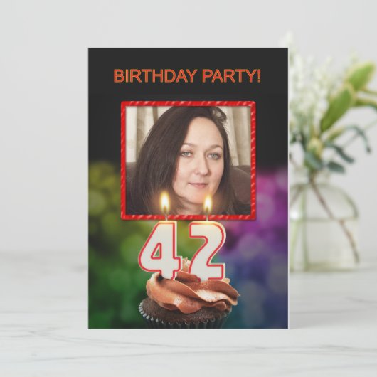 写真の追加， 42番目の誕生日パーティーの招待 招待状 (スタンド正面)