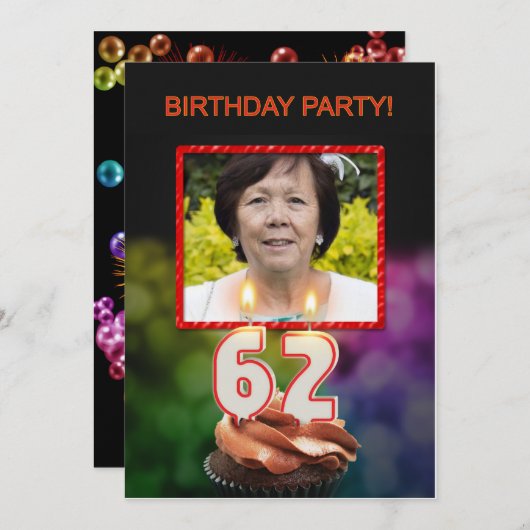 写真の追加, 62番目の誕生日パーティーの招待 招待状 (正面/裏面)