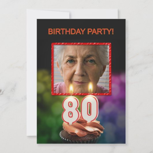 写真の追加， 80th Birthday Party Invitation 招待状 (正面)