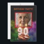 写真の追加， 90th Birthday Party Invitation 招待状<br><div class="desc">このパーティの招待状にカスタマイズ写真を追加ユニーク。おもしろい90thバースデーパーティーへの招待とチョコレートのカップケーキに燃えている幸せなろうそくの番号。必ず名前を変更するバックの誕生日の男の子または女の子の名前。私の店の招待状やカードの全範囲を見る。</div>