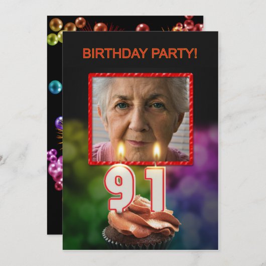 写真の追加， 91番目の誕生日パーティーの招待 招待状 (正面/裏面)