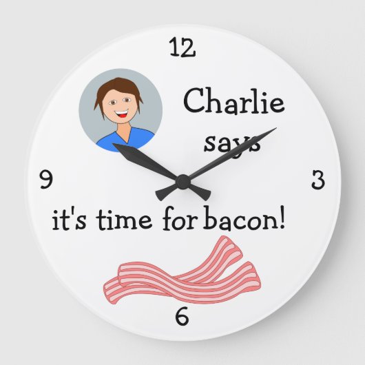 写真の追加: 'Time for Bacon' ラージ壁時計 (正面)