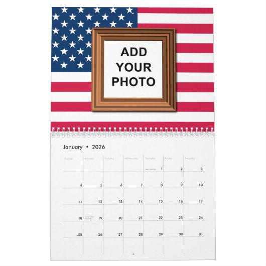 写真の追加American Flag Patriotic 2025 カレンダー (1月 2026)