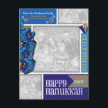 写真の追加Hanukkah お洒落 Dreidel シーズンポストカード<br><div class="desc">写真をこのお気に入りのハヌカーお洒落カードフレームにアップロードし、人間関係（友達、隣人、家族など）でパーソナライズし、その後あなたの家族の名前を追加する。休忘れ休年に入るな。</div>