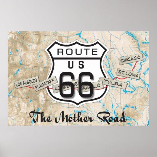 写真の追加Route 66 Map Poster ポスター (正面)