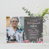 写真の退職パーティーのチョークの赤い花のバラ 招待状 (スタンド正面)