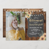 写真の退職パーティーの素朴な木製のヒマワリ 招待状 (正面/裏面)