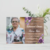 写真の退職パーティーは紫色の木製の花を退職させます 招待状 (スタンド正面)