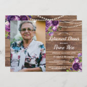写真の退職パーティーは紫色の木製の花を退職させます 招待状 (正面/裏面)
