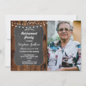 写真の退職パーティー素朴なライト木チョーク 招待状 (正面)