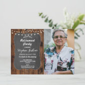 写真の退職パーティー素朴なライト木チョーク 招待状 (スタンド正面)