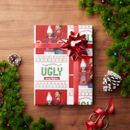 写真の醜いクリスマスセーター赤い緑の北欧ニット ラッピングペーパー