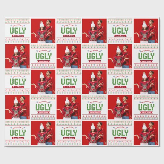 写真の醜いクリスマスセーター赤い緑の北欧ニット ラッピングペーパー (フラット)