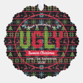 写真の醜いセーターのクリスマスチョークボードホリデー オーナメントカード (正面)