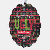 写真の醜いセーターのクリスマスチョークボードホリデー オーナメントカード (左)