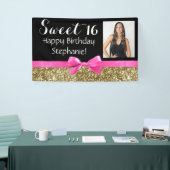 写真の金ゴールドのグリッターのピンクの菓子16の誕生会 横断幕 (トレードショー)