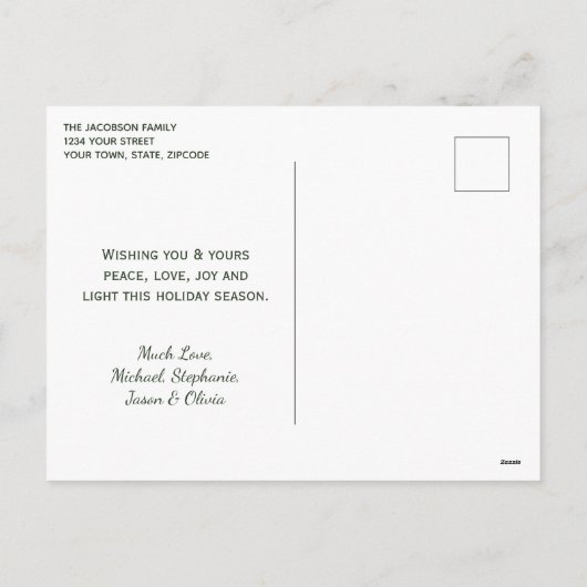 写真の金ゴールドフレームと松の枝クリスマス シーズンポストカード (裏面)