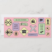 写真の鉄道乗車券-ピンクのストライプ 招待状 (裏面)