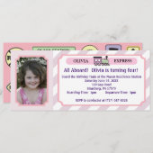 写真の鉄道乗車券-ピンクのストライプ 招待状 (正面/裏面)