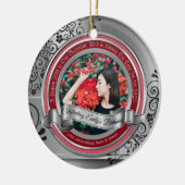 写真の銀色の黒い花開きのエレガントバナー（赤） セラミックオーナメント (左)