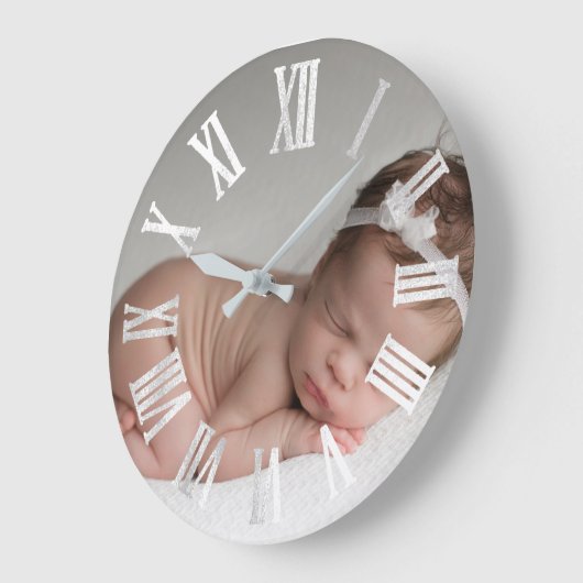 写真の銀製灰色の灰色のベビーシャワーのギフトの女の子の男の子 ラージ壁時計 (傾斜)