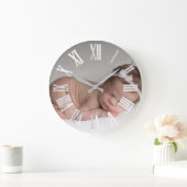写真の銀製灰色の灰色のベビーシャワーのギフトの女の子の男の子 ラージ壁時計 (ホーム)
