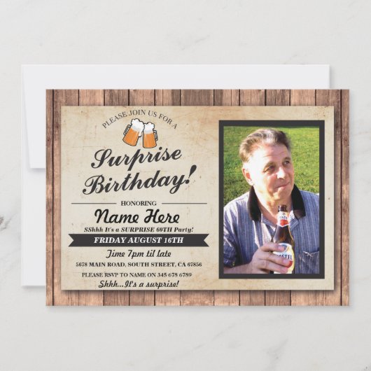 写真の驚きの誕生会はビール招待を元気づけます 招待状 (正面)