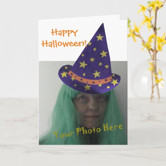 写真の魔法使いの一見のハッピーハローウィンカードを加えて下さい カード (黄色い花)