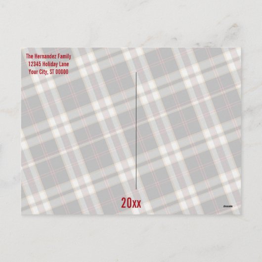 写真の黒い灰色の格子縞の金ゴールドの原稿のクリスマス シーズンポストカード (裏面)