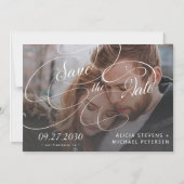 写真の黒と白のスクリプトの結婚式の日付を保存 マグネット招待状 (正面)