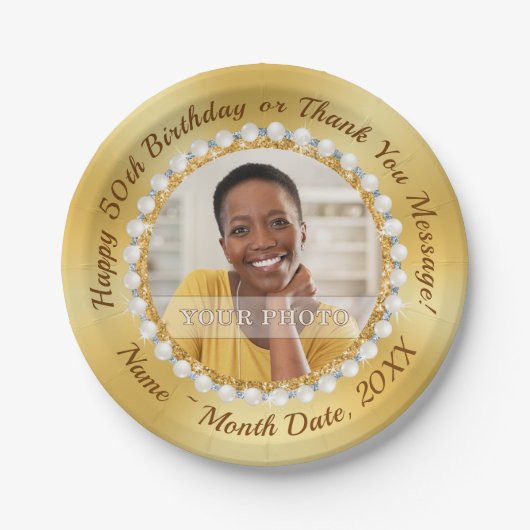 写真の3サイズパーソナライズされた、50誕生日 ペーパープレート (正面)